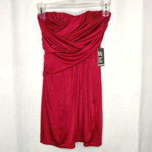 NEW Express Red Strapless Dress XS Burgundy Ruched Sides Cross Cross Front